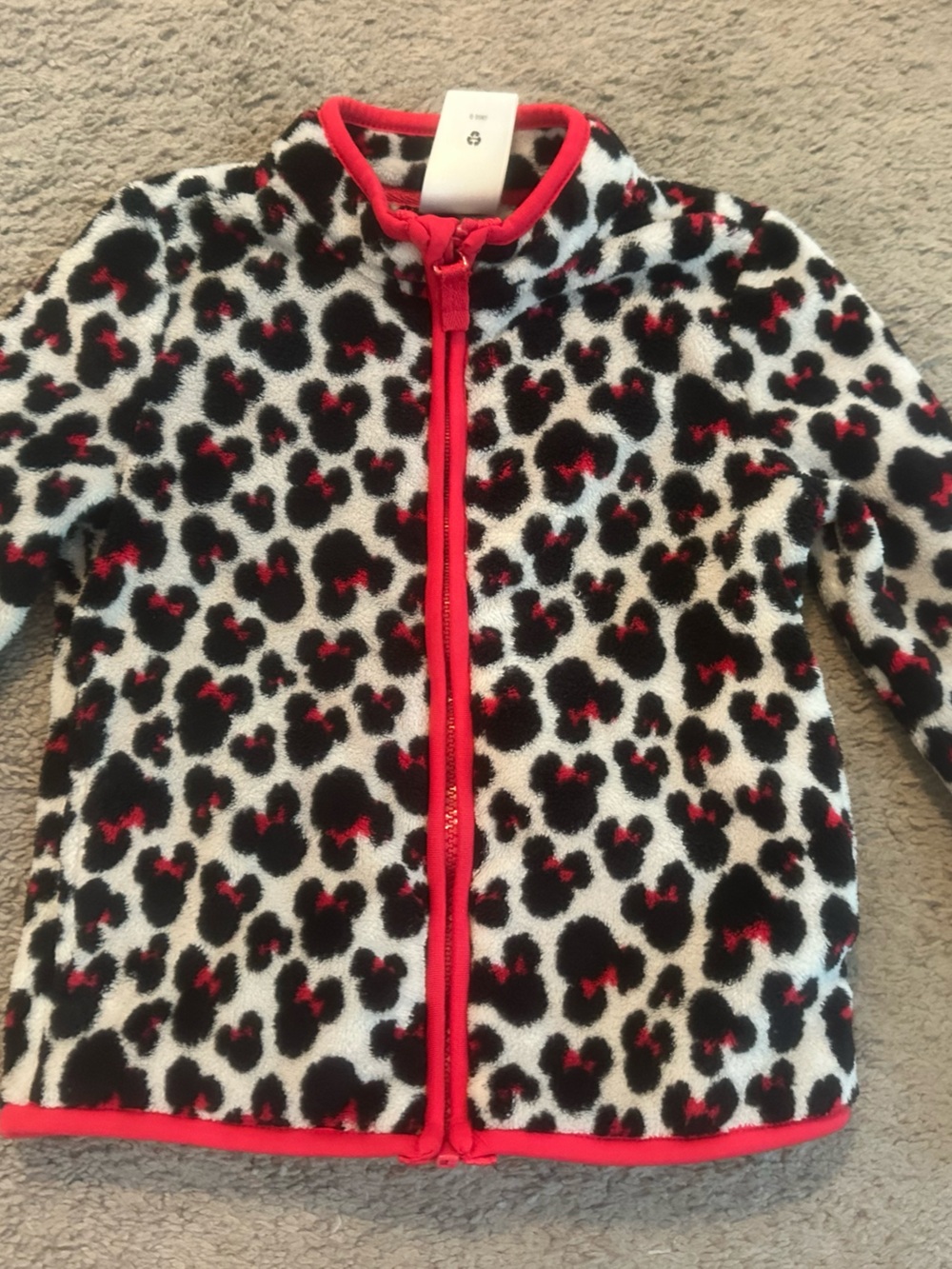 Disney Black, White and Pink Leopard Fleece Top with Red Trim